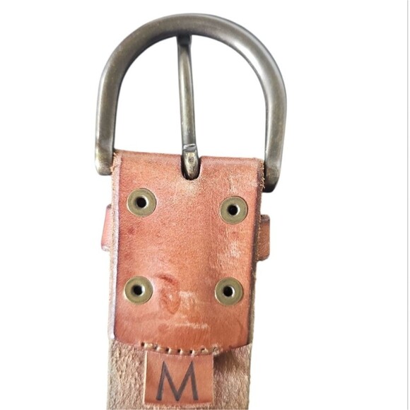 Genuine Leather Floral Cutout Belt Sz M Boho Chic Raw Edge 90s Vintage Inspired - Picture 8 of 13